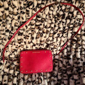Michael Kors Sandrine Studded Crossbody in Red Saffiano Leather